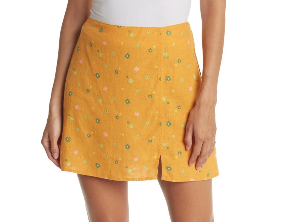 Abound Nordstrom Womens Mini Skirt Small Orange Asterisk Floral Linen Blend NWT
